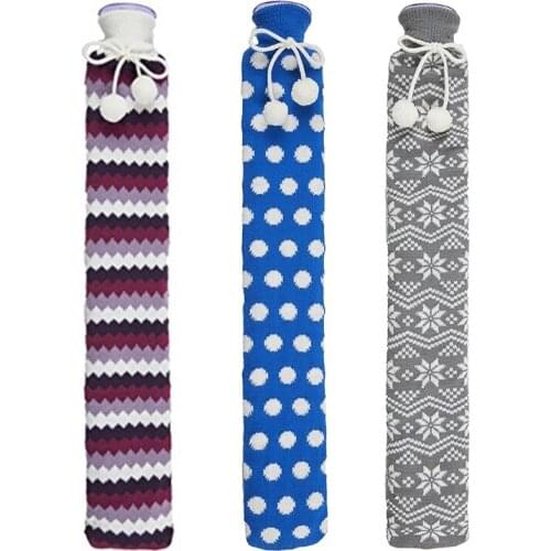 Extra Long Hot Water Bottle with Knitted Removable Cover Waist Hand Foot Warming Christmas Gift