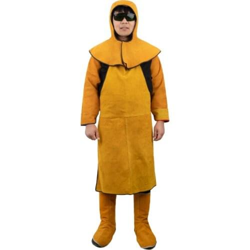 Cowhide Flame-Resistant Leather Welders Welding Apron Hooded Shawl Foot Guard Welding Sleeves Set