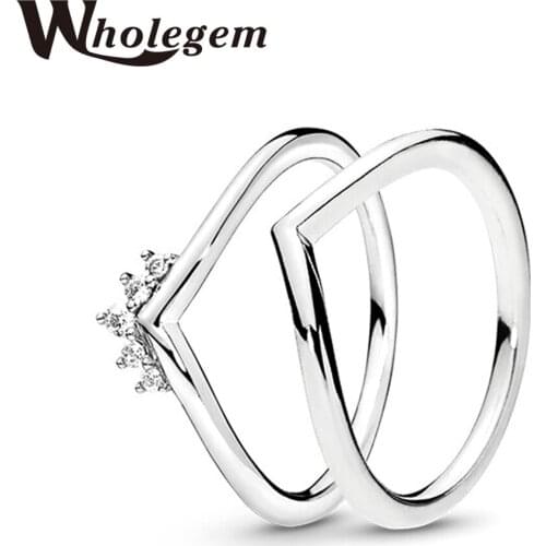 WHOLEGEM Fashion Sparkling Zircon Wishbone Crown Ring Stackable Wedding Band Engagement Jewelry Dropshipping