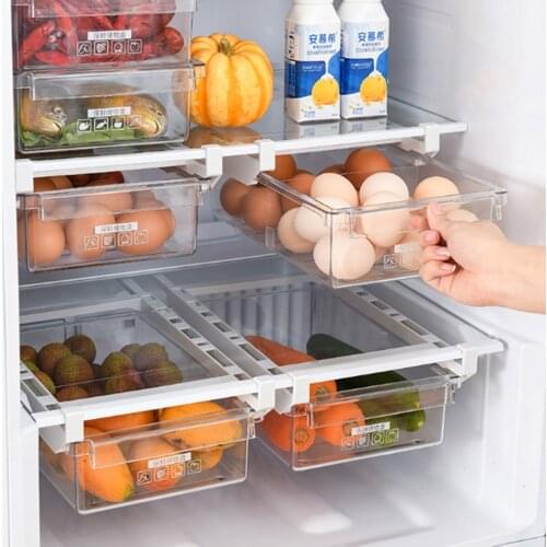 Fridge Organizer Storage Rack Fridge Freezer Shelf Pull-Out Refrigerator Storage Box Food Preservation Partition Container