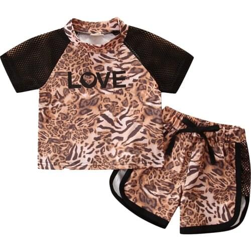 1-5Y детская одежда Baby Toddler Girls Clothes Set Leopard Print T-Shirt Shorts Kids Clothes Girls Sets одежда для девочек