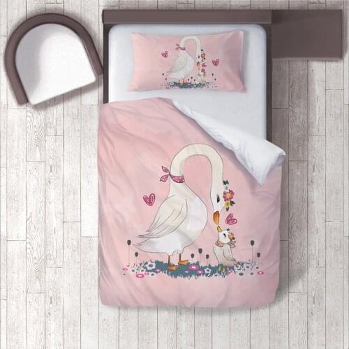 Duvet Cover Set Bedding Set Pillow Case for Baby and Kids Room 3D Printed Pink Duck Love Flowers Pattern 1339
