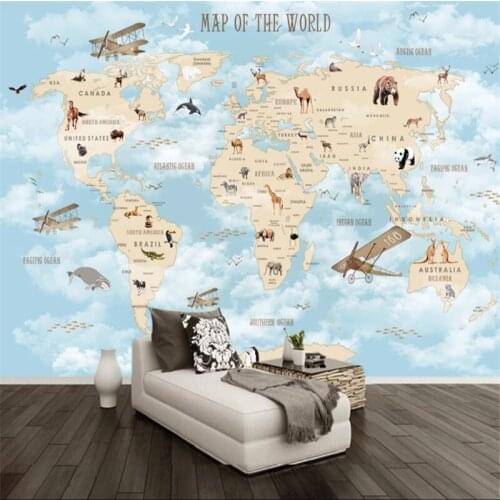 Custom Mural Wallpaper Cartoon World Map Background Wall Painting