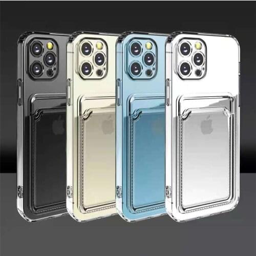 Clear Silicone Card Bag Wallet Case For iphone 12 Pro Max 11 Mini Xs X XR 7 8 SE Slim Pocket Photo Protective Cover