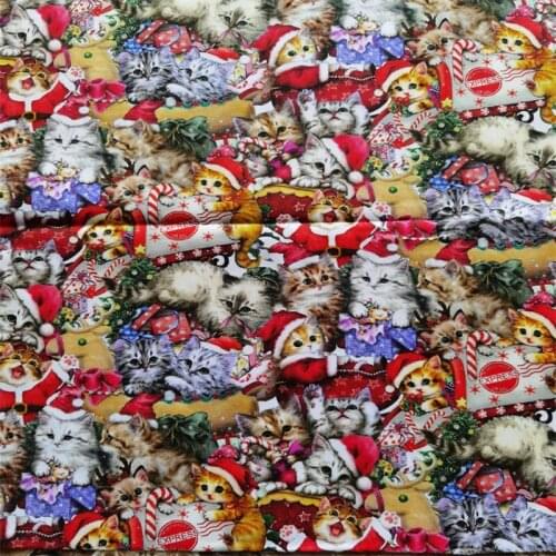 Cartoon Cats Christmas Express Gifts 100% Cotton Fabric for Girl Hometextile Backpack Needlework Material Handmade Crafts DIY