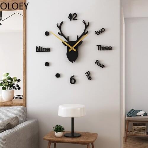 Nordic Diy Wall Clock Stickers Modern Decor Deer Head Wall Watches Home Decor Living Room Bedroom Duvar Saati Shabby Chic Clocks