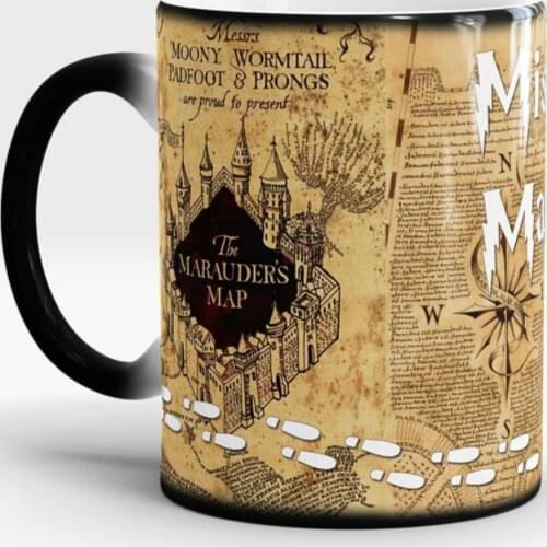 Footprint Marauders Map Magic Hot Cold Heat Temperature Sensitive Color-Changing Coffee Tea Mugs Cup