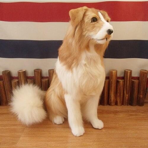 Modern Imitation Dog Ornament Shepherd Dog Model Fur Handicraft Golden Dog Soft Decoration Gift Shop Figurines & Miniatures
