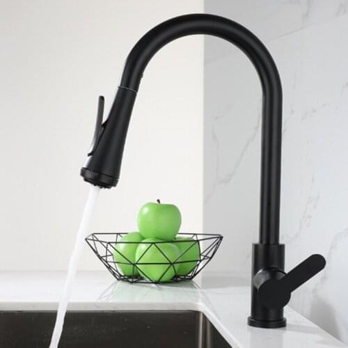 Pull Out Kitchen Sink Faucet Black 304 Stainless Steel Single Hole Single Handle Cold Hot Water Tap Mixer Spray Kitchen Faucets