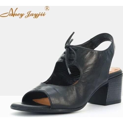 Female Shoes Woman Pumps Solid Super High Square heels Peep Toe Lace-Up Cross-tied Basic Fashion Leisure Mature Nancyjayjii 2019