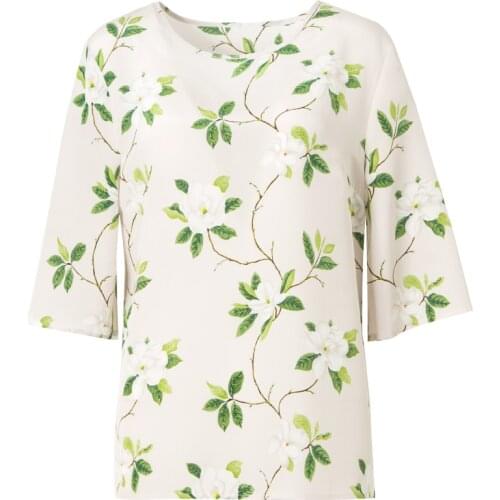 2019 Natural Silk T-shirt Women Loose Summer 100% Mulberry Silk Basic Casual Three-Quarter Sleeve Top M L XL XXL Free Shipping