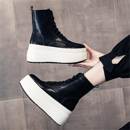 Creepers Platform Shoes Womens Cow Leather Round Toe Ankle Boots Chunky High Heel Oxfords Military Punk Goth 34 35 36 37 38 39