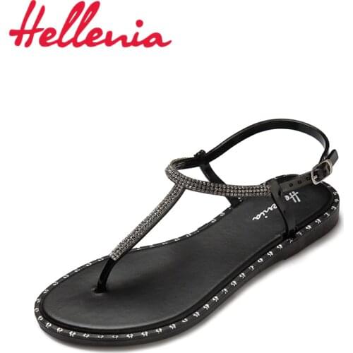 Hellenia woman sandals hot summer 2020 flip flops flat shoes women jelly rhinestone fashionable ladies beach shoe breathable