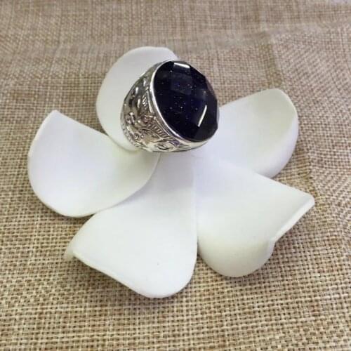 S925 Sterling Silver Retro Thai Silver Inlaid Blue Sand Stone Open Ended Hollow Exquisite Men And Women Fashion Ring