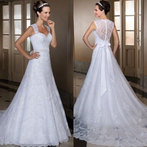 Vestido de noiva A-Line See Through Lace Back vestidos de novia detachable train wedding dresses Fashion vestido de casamento