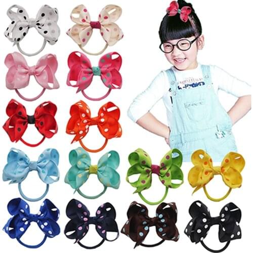1 PCS 8*5 CM Lovely Dots Grosgrain Ribbon Bows Baby Girls Hair Rope Fashion Bowknot Elastic Hairband Infant Headwear Photo Props