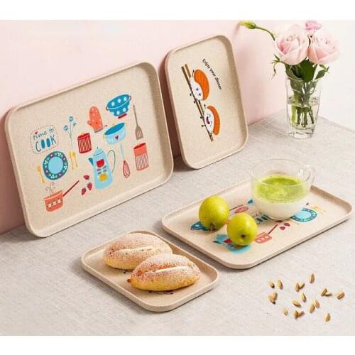 1piece Rectangle Eco-friendly Wheat fiber Plastic Fruit Food Serving Tray Teapot Cup Tableware Storage Holder Buffet Plate Board