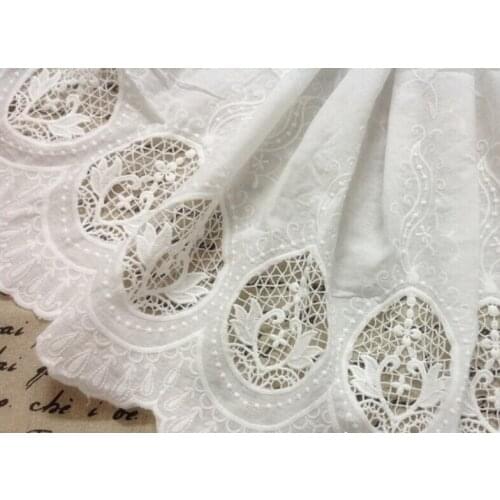 1 Yard width 130cm 51.18" ivory cotton 2 sides embroidery lace fabric for dress skirt clothes 1041630L4K371