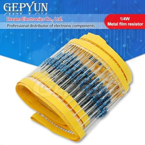100pcs 1/4W Metal film resistor 1R ~ 4M7 100R 220R 330R 1K 1.5K 2.2K 3.3K 4.7K 10K 22K 47K 100K 100 220 330 1K5 2K2 3K3 4K7 ohm