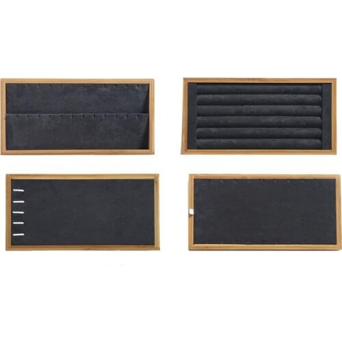 4Pcs Bamboo Wood Pallet Ring Necklace Pendant Bracelet Earring Jewelry Storage Box Display Props Gray