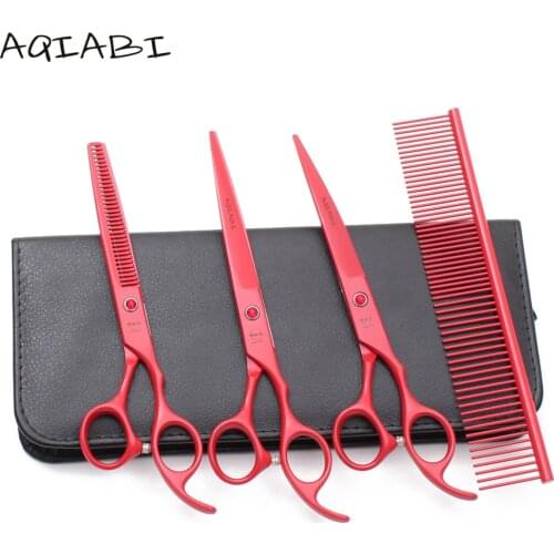A3103 4Pcs Suit 7" 19.5cm AQIABI Professional Grooming Scissors Straight Scissors Thinning Shears Dog Curved Shears Pet Scissors