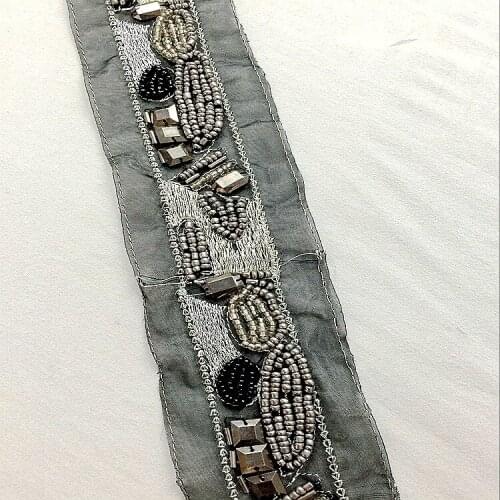 Handmade Garment Accessories Silver Metal Embroidery Line Acrylic Beaded Lace Lining Collar Decorative DIY Accessories