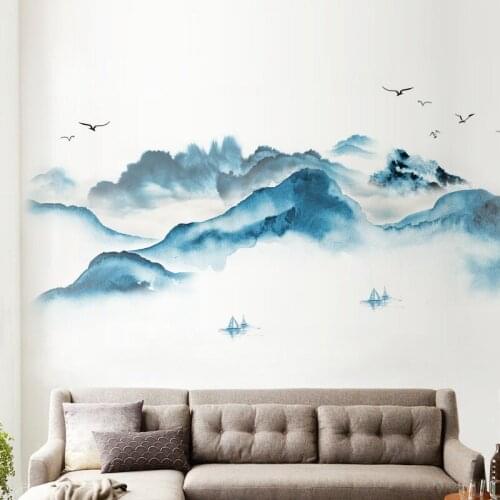 COVPAW Wall Stickers Chinese Style Painting Landscape Mountain Living Room Bedroom Home Decor Wall Decal Wallpaper Mural Poster