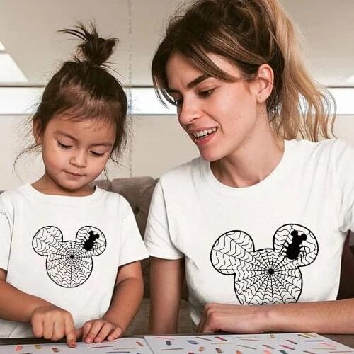 Disney T-shirt Summer Short Sleeve Harajuku Family Clothes Kids T-shirts Steetwear Mickey Mouse Head Spider Web Famliy Look