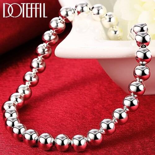 DOTEFFIL 925 Sterling Silver 6mm Smooth Bead Chain Bracelet Fashion Charm Women Wedding Engagement Party Jewelry Birthday Gift