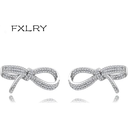 FXLRY Romantic Fashion Micro Inlay Zircon White Color Bowknot Sweet Temperament Earring For Gril To Gift Jewelry