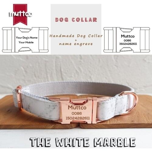 MUTTCO individual customized pet supplies THE WHITE MARBLE resistance to bite dog collar leash puppy accessory 5 sizes UDC085M