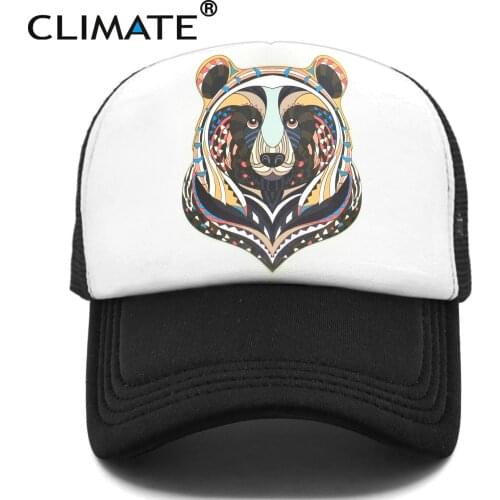 CLIMATE Bear Trucker Cap Cool Forest Bear Cap Men Brown Bear Hunt Hunting Hip Hop Hat Baseball Cap Cool Summer Mesh Cap