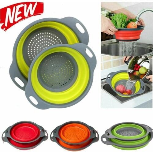 Kitchen Telescopic Collapsible Drain Strainer Baskets Foldable Silicone Colander Fruit Vegetable Storage Basket