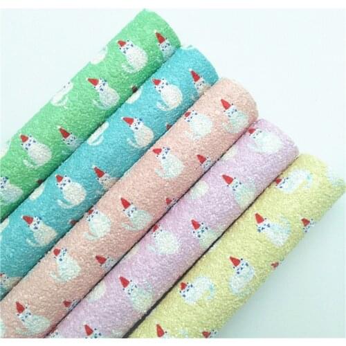 LEOsyntheticoDIY Christmas White Cats Printed Glitter Vinyl Fabric Sheet Felt Backing Synthetic Leather Faux Vinil DIY A4 R176A