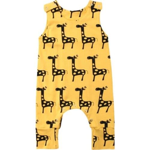Summer Newborn Infant Baby Boy Girl Cartoon Giraffe Romper Jumpsuit Sleeveless Playsuit Sunsuit Unisex Kids Outfit Clothes 0-24M