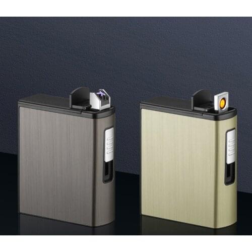 Metal Cigarette Case with USB Lighter Rechargeable 20PCS Portable Waterproof Cigarette Case Cigarette Accessories Mens Gifts