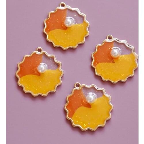 Cute color matching pearls enclosed in wave disc pendant Epoxy earrings diy handmade accessories jewelry materials