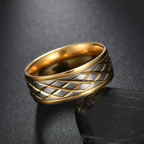 Fashion Charm Jewelry Ring Men Stainless Steel Gold Rings For Women Gride Pattern Punk Wedding Bands Dropshipping