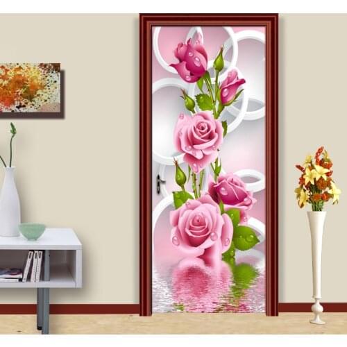 Modern Simple Romantic 3D Stereoscopic Circle Rose Flower Art Wall Mural Living Room Bedroom Door Sticker Wallpaper Home Decor