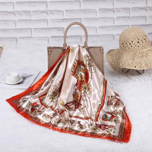 2021 New Luxury Oil Paintings Silk Square Scarf Neck Hair Tie Band Bag Warp Neckerchief Hijab Headscarf Female Foulard 90*90cm