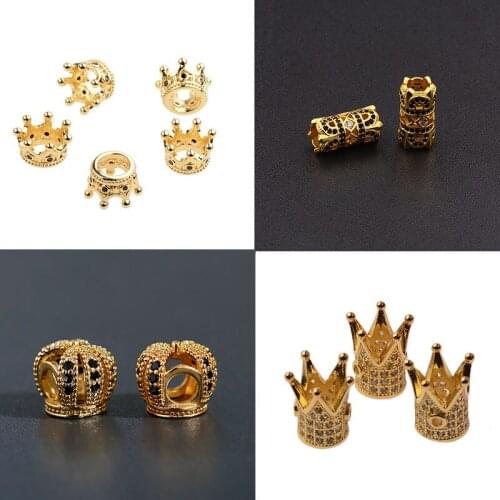 Diy Spacer Beads Wholesale Micro Pave CZ Zircon Crown Charms for Beaded Men Bracelet Making 8-10 Disc Ball Round Bead