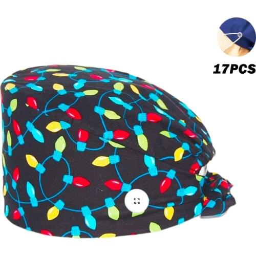 Wholesale Scrub Cap Cotton Anime Printing Adjustable Nursing Caps Beauty Salon Pet Shop Working Accessories Scrubs Hats Women