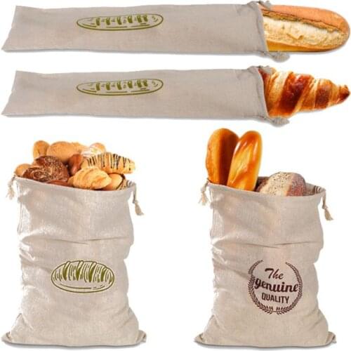 Kitchen Organization Organic Linen Bread Bag Reusable Food Storage Drawstring Bag For Loaf And Baguette Bakery Supplies