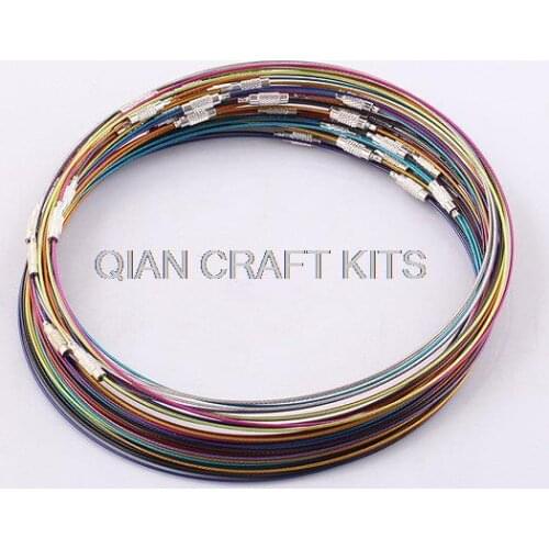 Set of 50pcs Mixed Colors Coated Steel Wire Cord Choker Cable wire necklace Screw Clasp 18" Charm Necklace