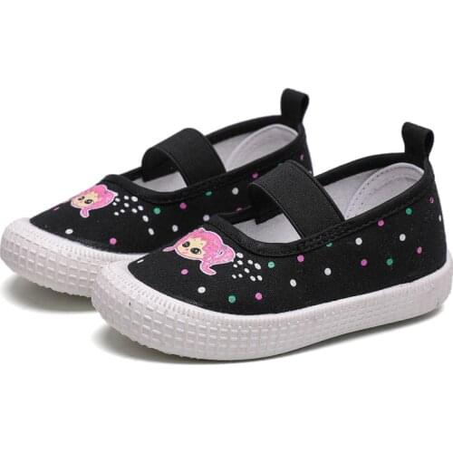 Girls Canvas Shoes Toddlers Baby Girl Kids Shoes Fashion Cute Girlish Children Sneakers Flats Pink Black Cartoon Prints With Dot