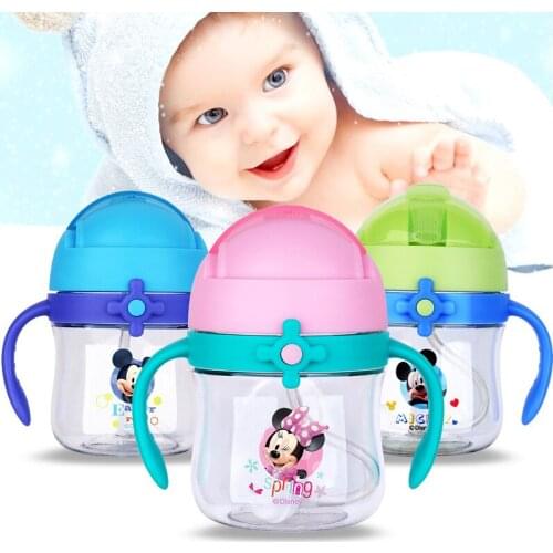 Disney infants drinking cups baby drinking childrens Cartoon leak-proof anti-smashing cups leak-proof straws with handle cups
