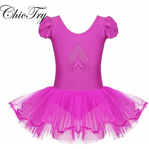 Kids Girls Fairy Dance Ballerina Dress Ruffled Cap Sleeves Sequined Ballerina Shoe Ballet Dance Gymnastics Leotard Tutu Dress