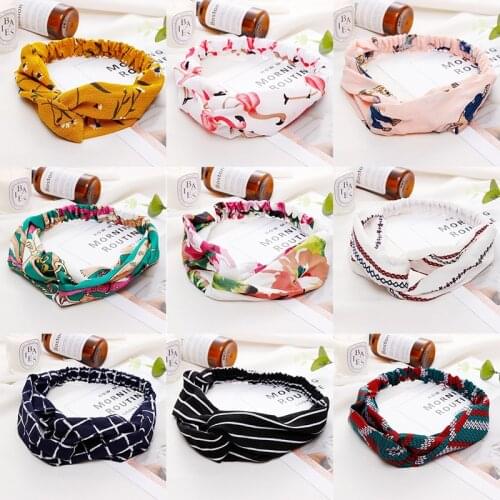 Women Elegant Cross Knot Print Striped Headbands Girls Sweet Elastic Hairbands Soft Hair Holder Turban Fashion Hair Accessories