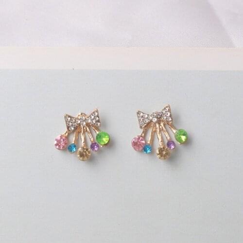Crystal Bow Stud Earrings For Women Colorful Rhinestone Bowknot Studs Mini Brincos Girls Small Earrings Bijoux Ear Jewelry