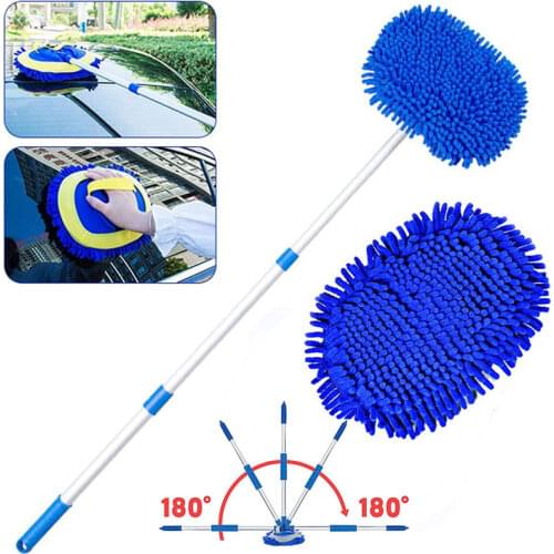 NEW 2021 Upgrade 2 in 1 Three section Telescoping Long Handle Car Wash Brush Mop Thick Chenille Microfiber Broom Cleaning Tool